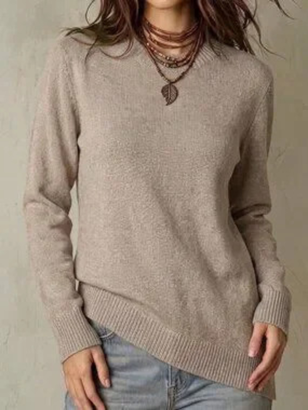 ZARA Khaki Casual Women's Slim Fit Asymmetrical Hem Viscose Pullovers